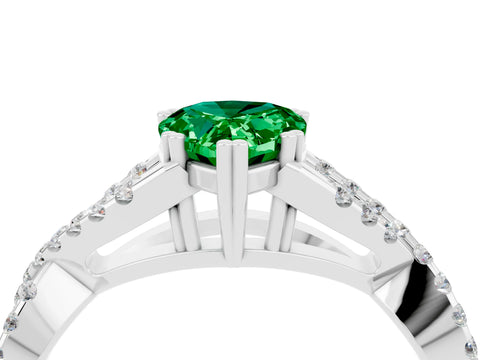 White gold Pear Cut Emerald Solitaire Ring with Four-Prong Setting and Twisted Pavé Band_4