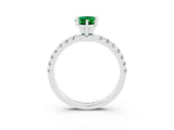 White gold Pear Cut Emerald Solitaire Ring with Pavé Accents and Four-Prong Setting_3
