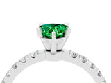 White gold Pear Cut Emerald Solitaire Ring with Pavé Accents and Four-Prong Setting_4