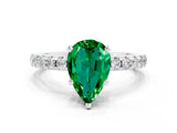 White gold Pear Cut Emerald Solitaire Ring with Pavé Band and Four-Prong Setting_24
