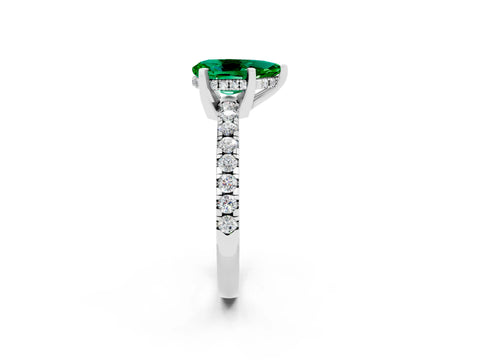 White gold Pear Cut Emerald Solitaire Ring with Pavé Band and Four-Prong Setting_26