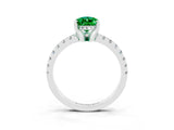 White gold Pear Cut Emerald Solitaire Ring with Pavé Band and Four-Prong Setting_27
