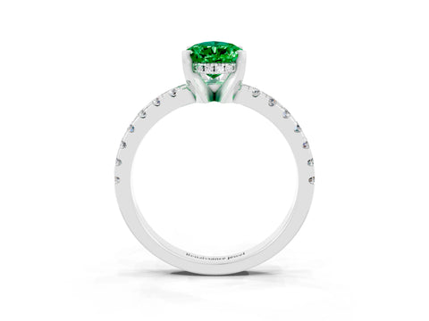 White gold Pear Cut Emerald Solitaire Ring with Pavé Band and Four-Prong Setting_27