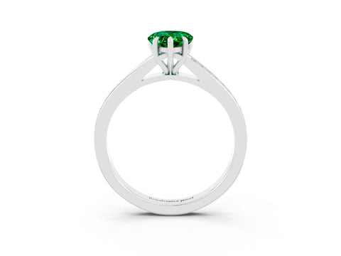 White gold Pear Cut Emerald Solitaire Ring with Pavé Band and Prong Setting_3