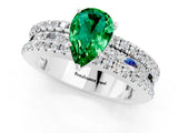 White gold Pear Cut Emerald Solitaire Ring with Pavé and Channel Set Band_1