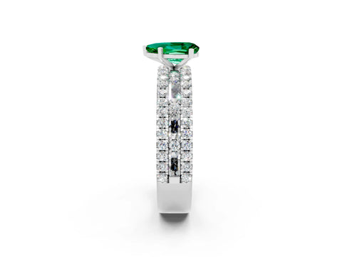 White gold Pear Cut Emerald Solitaire Ring with Pavé and Channel Set Band_2