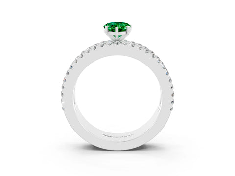 White gold Pear Cut Emerald Solitaire Ring with Pavé and Channel Set Band_3