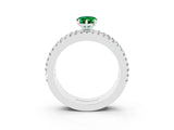 White gold Pear Cut Emerald Solitaire Ring with Pavé and Channel Set Band_3