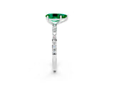 White gold Pear Cut Emerald Solitaire Ring with Pave Band and Four Prong Setting_26