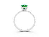 White gold Pear Cut Emerald Solitaire Ring with Pave Band and Four Prong Setting_27