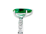 White gold Pear Cut Emerald Solitaire Ring with Pave Band and Four Prong Setting_29