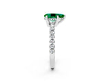 White gold Pear Cut Emerald Solitaire Ring with Round  Pavé Band and Four-Prong Setting_62