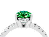 White gold Pear Cut Emerald Solitaire Ring with Round  Pavé Band and Four-Prong Setting_64