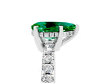 White gold Pear Cut Emerald Solitaire Ring with Round  Pavé Band and Four-Prong Setting_65