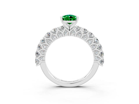 White gold Pear Cut Emerald Solitaire Ring with Shared Prong Pavé Band and Four-Prong Setting_3