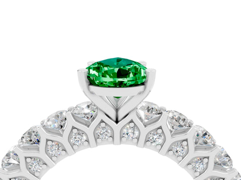 White gold Pear Cut Emerald Solitaire Ring with Shared Prong Pavé Band and Four-Prong Setting_4