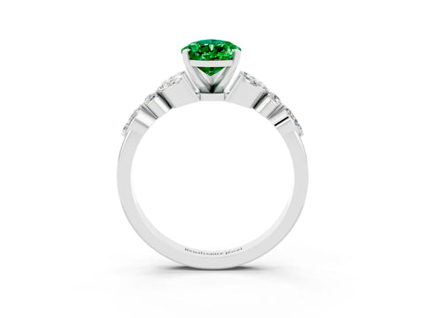 White gold Pear Cut Emerald Solitaire Ring with Side Stones and Four-Prong Setting_51