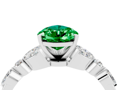 White gold Pear Cut Emerald Solitaire Ring with Side Stones and Four-Prong Setting_52