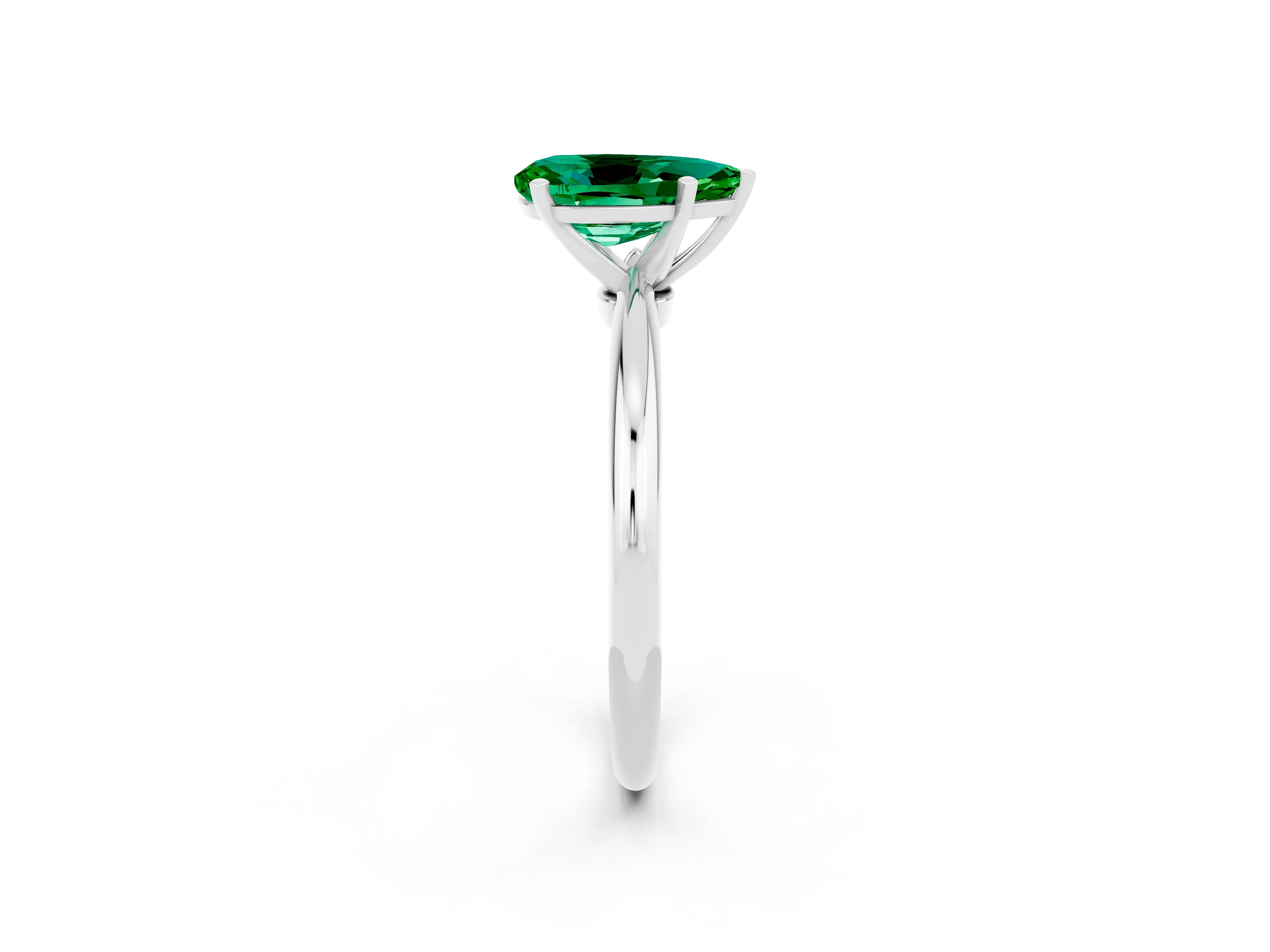 White gold Pear Cut Emerald Solitaire Ring with Six-Prong Setting and Classic Band_14