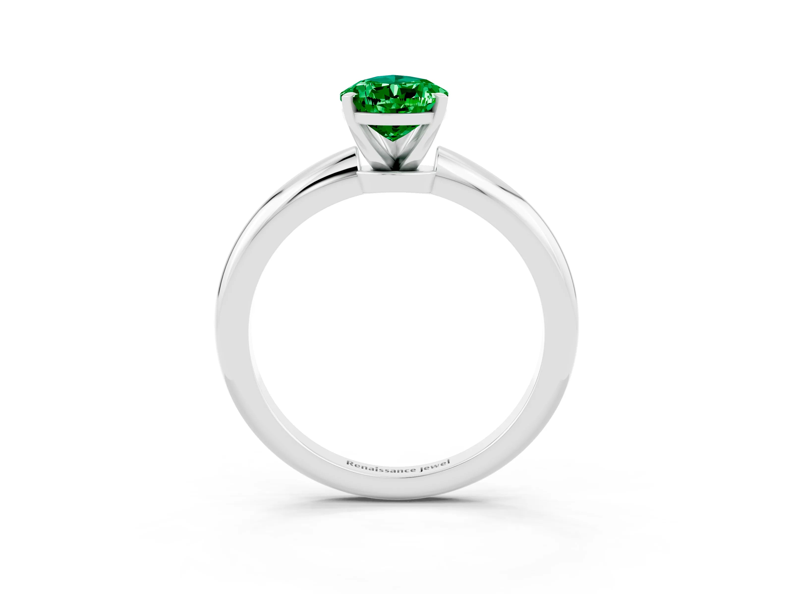 White gold Pear Cut Emerald Solitaire Ring with Six-Prong Setting and Classic Band_15