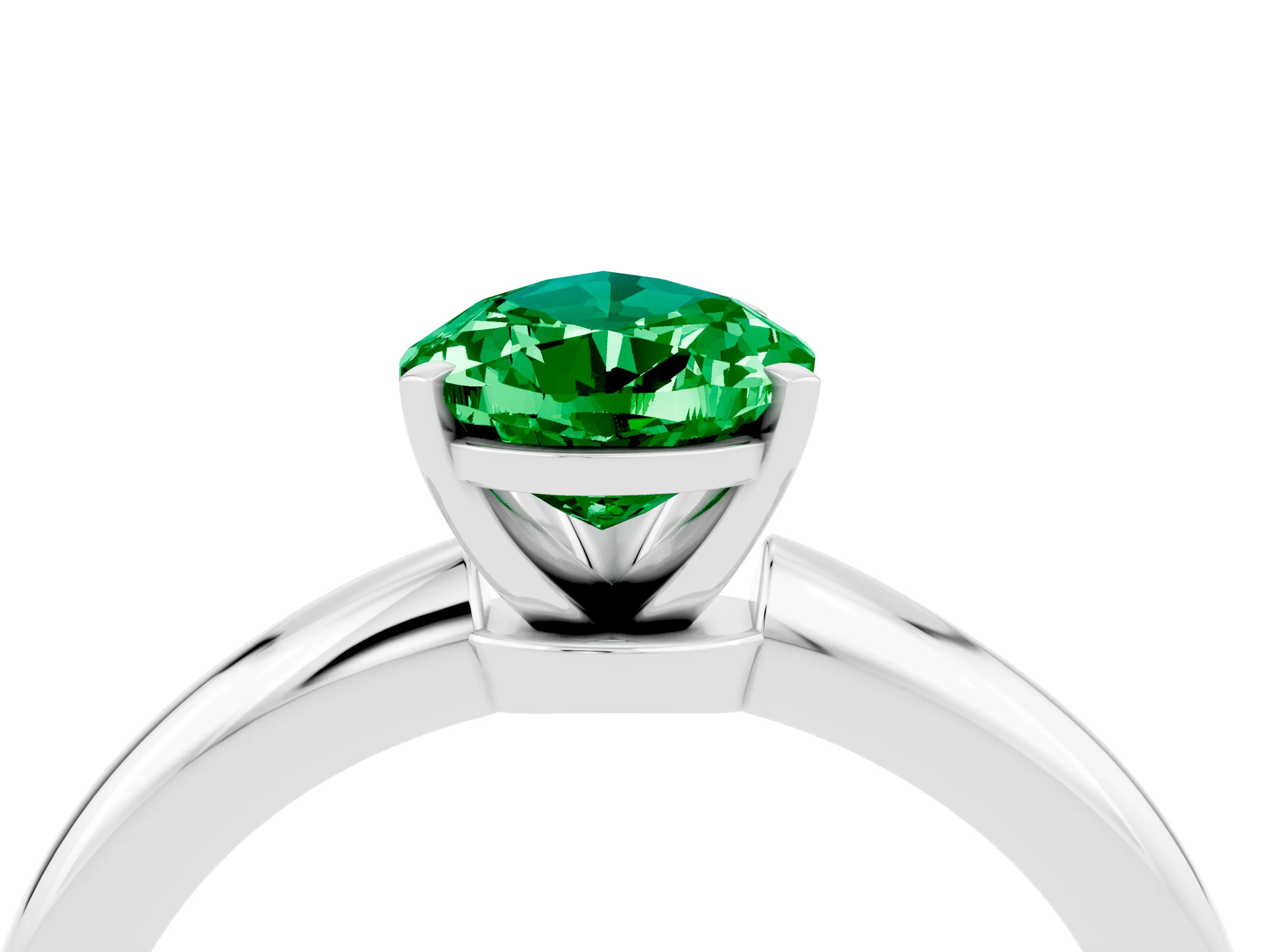 White gold Pear Cut Emerald Solitaire Ring with Six-Prong Setting and Classic Band_16