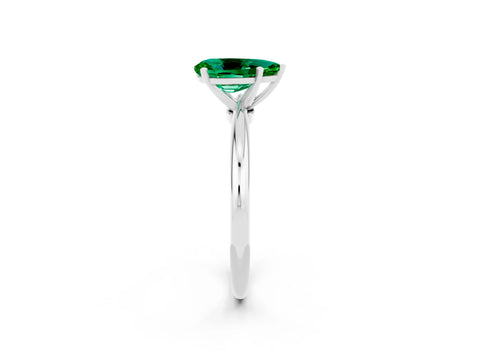 White gold Pear Cut Emerald Solitaire Ring with Six-Prong Setting and Classic Band_2