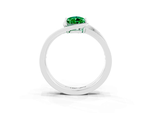 Platinum Pear Cut Emerald Solitaire Ring with Split Shank and Prong Setting
