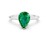 White gold Pear Cut Emerald Solitaire Ring with Thin Band and Four-Prong Setting_12