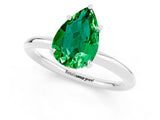 White gold Pear Cut Emerald Solitaire Ring with Thin Band and Four-Prong Setting_13