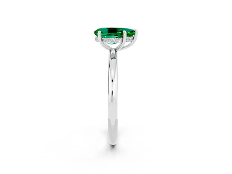 White gold Pear Cut Emerald Solitaire Ring with Thin Band and Four-Prong Setting_14