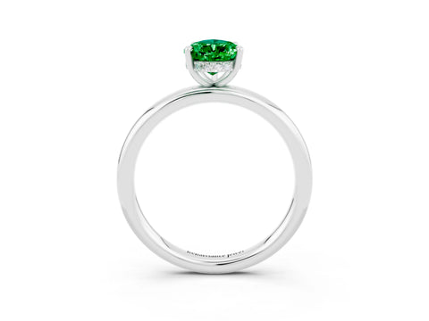 White gold Pear Cut Emerald Solitaire Ring with Thin Band and Four-Prong Setting_15