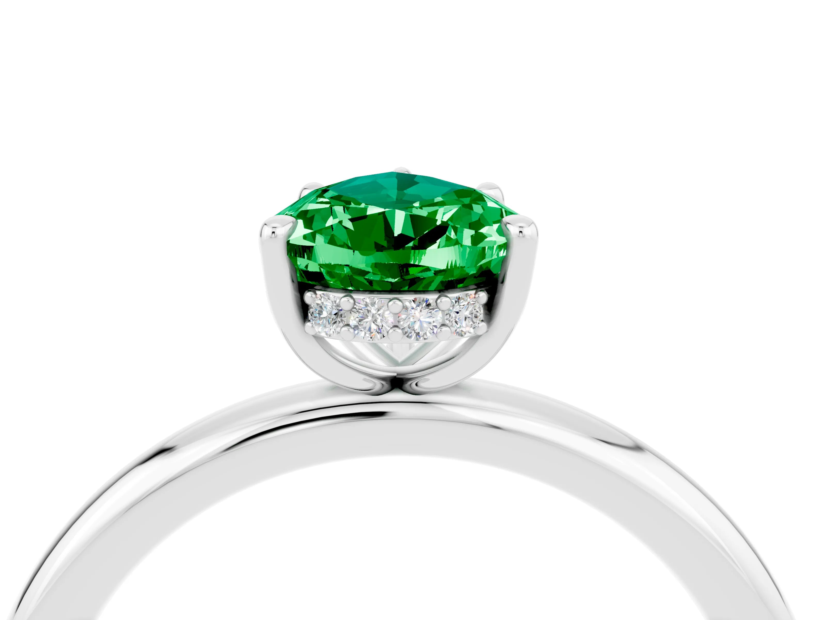 White gold Pear Cut Emerald Solitaire Ring with Thin Band and Four-Prong Setting_16