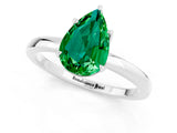 White gold Pear Cut Emerald Solitaire Ring with Thin Band and Prong Setting_13