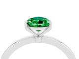 White gold Pear Cut Emerald Solitaire Ring with Thin Band and Prong Setting_16