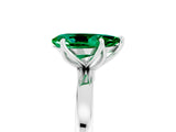 White gold Pear Cut Emerald Solitaire Ring with Thin Band and Prong Setting_17