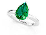 White gold Pear Cut Emerald Solitaire Ring with Thin Band and Prong Setting_37