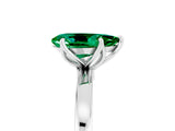 White gold Pear Cut Emerald Solitaire Ring with Thin Band and Prong Setting_41