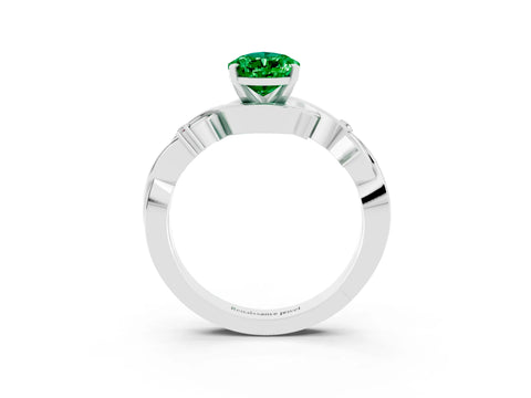 White gold Pear Cut Emerald Solitaire Ring with Twisted Band and Prong Setting_3