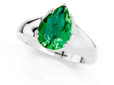 White gold Pear Cut Emerald Solitaire Ring with Wide Band and Prong Setting_1