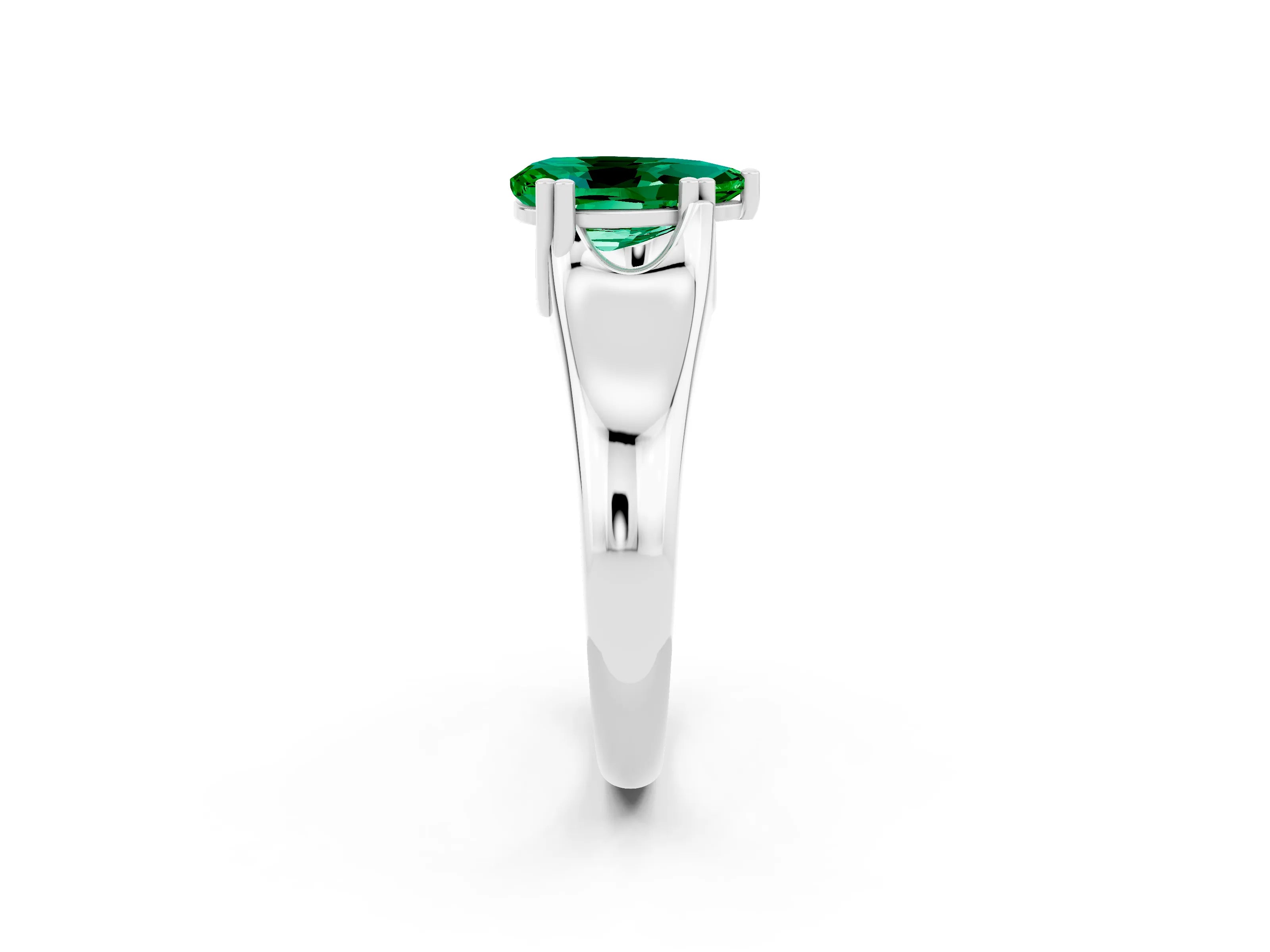 White gold Pear Cut Emerald Solitaire Ring with Wide Band and Prong Setting_2