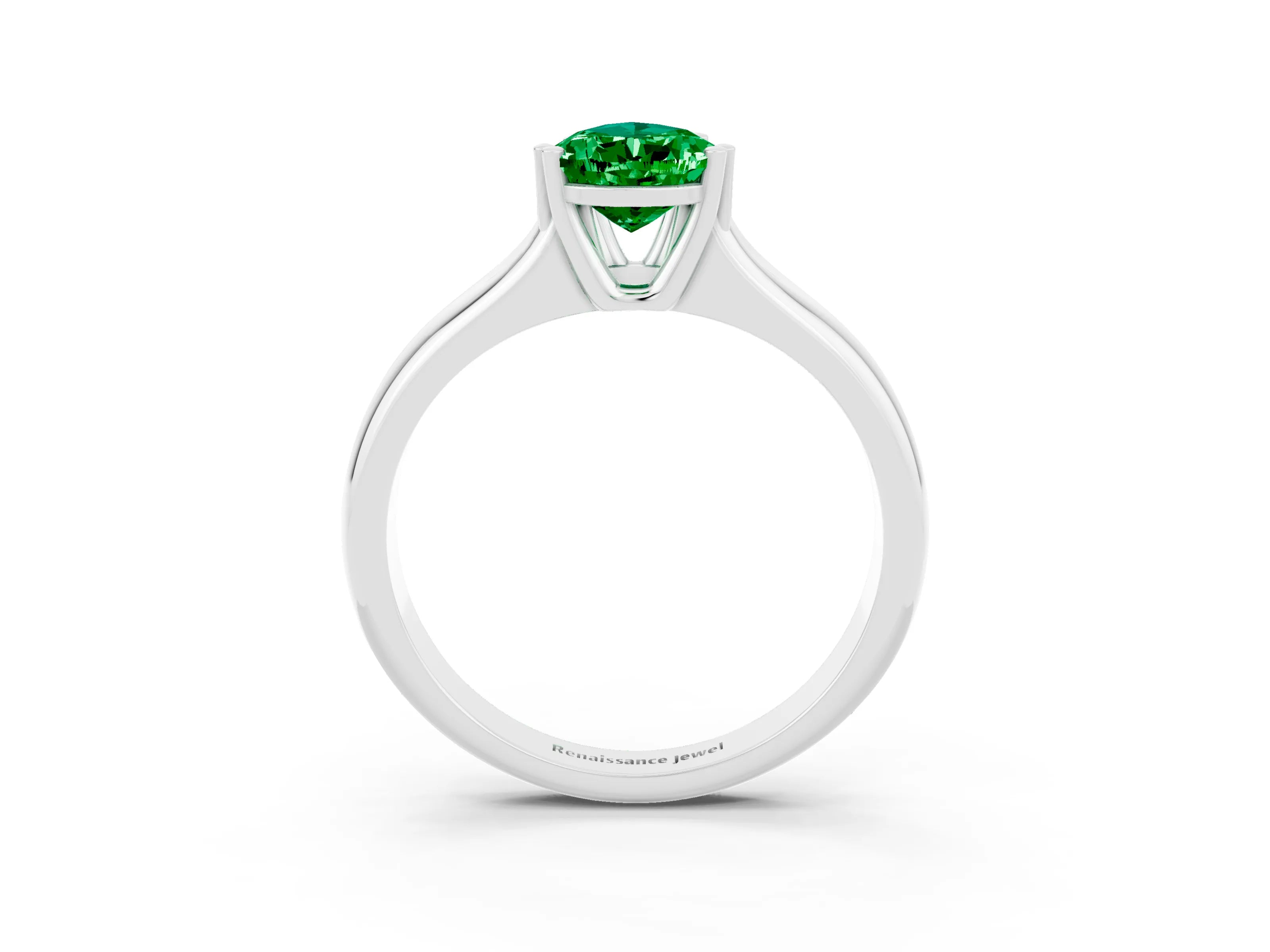 White gold Pear Cut Emerald Solitaire Ring with Wide Band and Prong Setting_3
