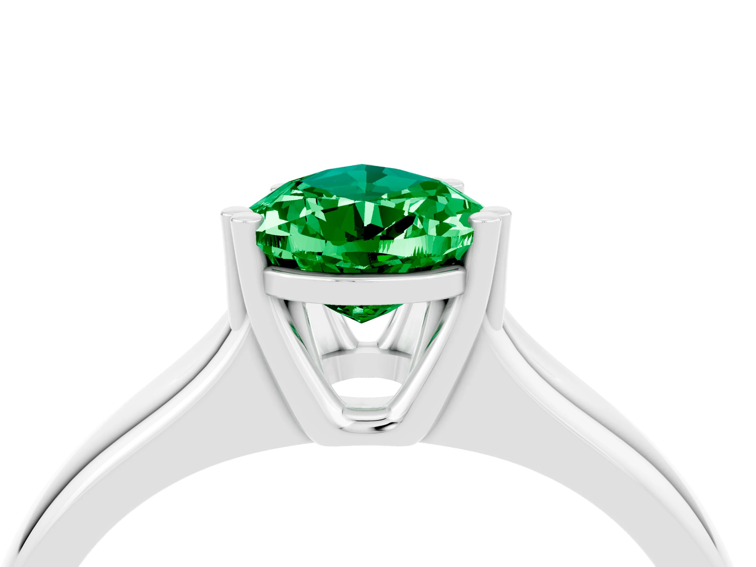 White gold Pear Cut Emerald Solitaire Ring with Wide Band and Prong Setting_4