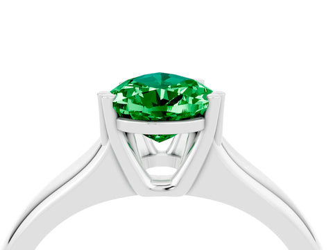 White gold Pear Cut Emerald Solitaire Ring with Wide Band and Prong Setting_4