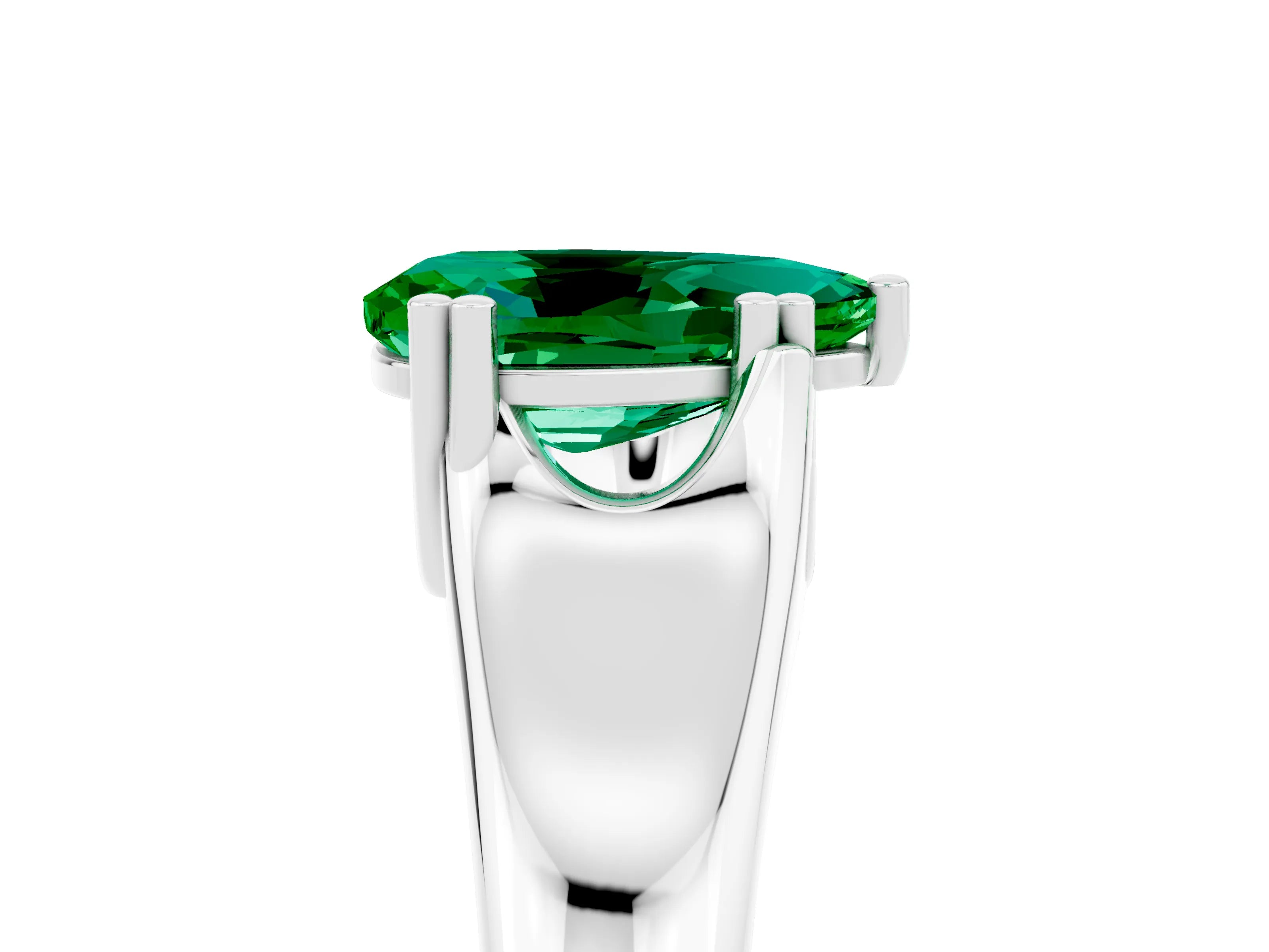 White gold Pear Cut Emerald Solitaire Ring with Wide Band and Prong Setting_5