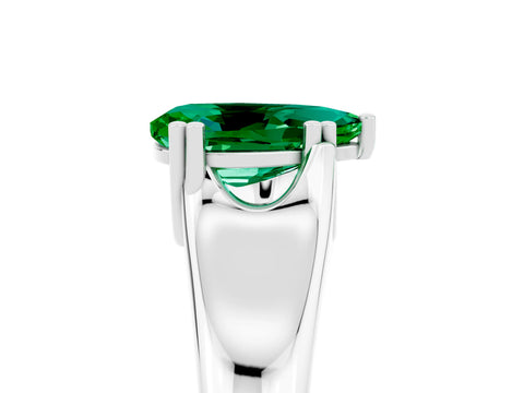 White gold Pear Cut Emerald Solitaire Ring with Wide Band and Prong Setting_5
