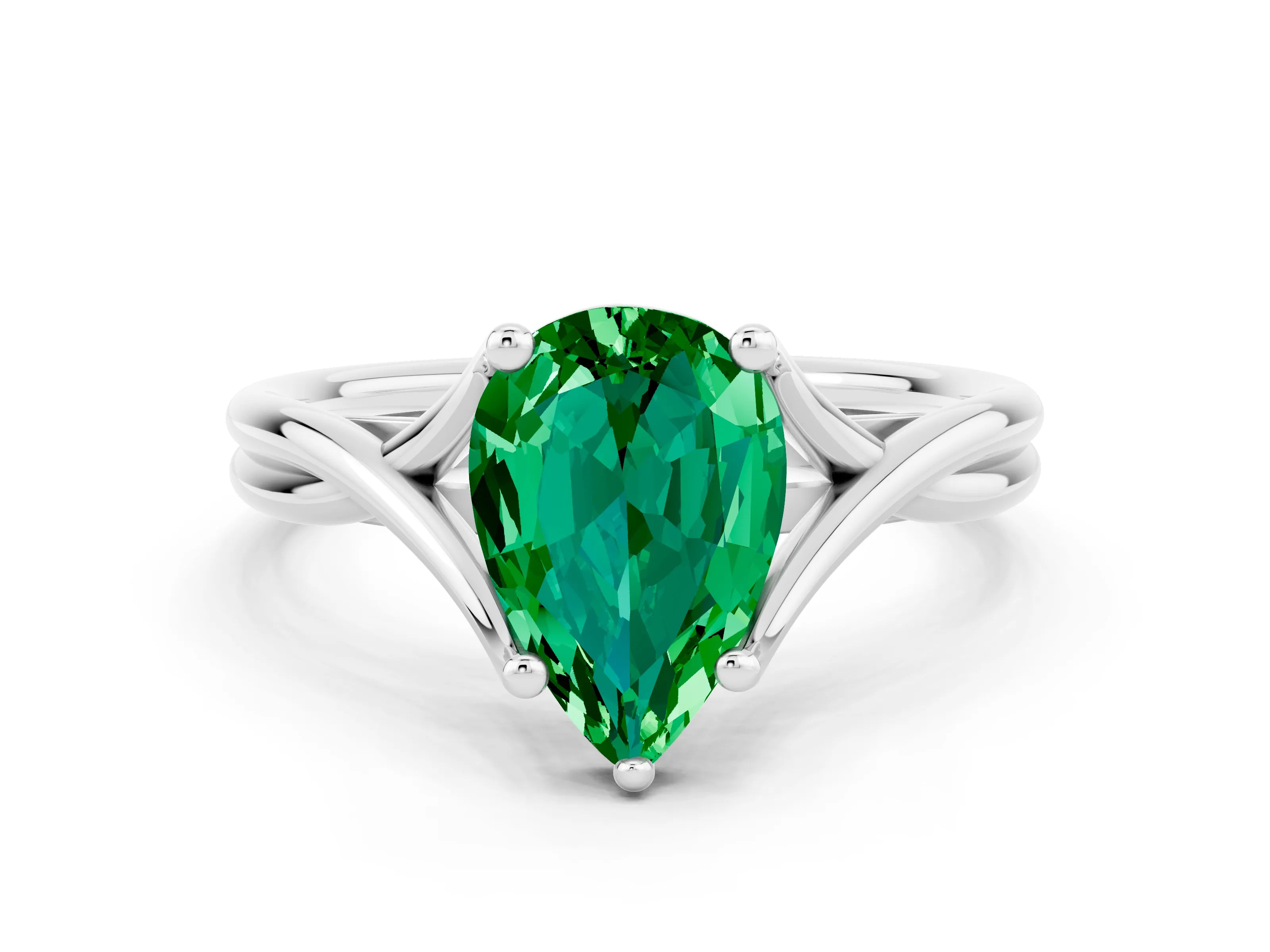 White gold Pear Cut Emerald Solitaire Twist Band Prong Setting Ring_36