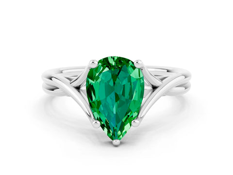 White gold Pear Cut Emerald Solitaire Twist Band Prong Setting Ring_36