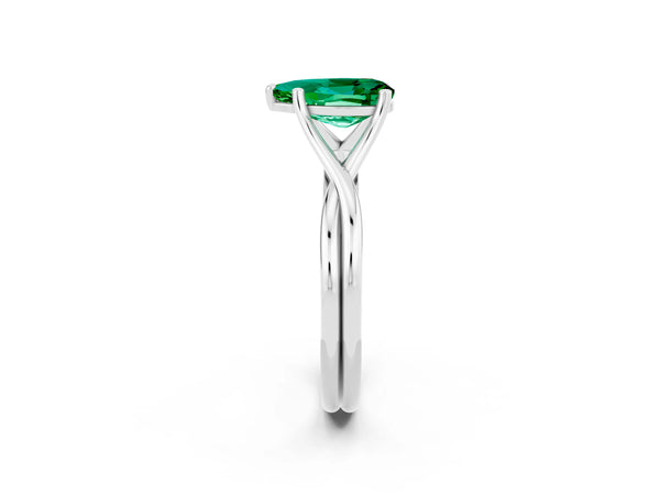 Platinum Pear Cut Emerald Solitaire Twist Band Prong Setting Ring
