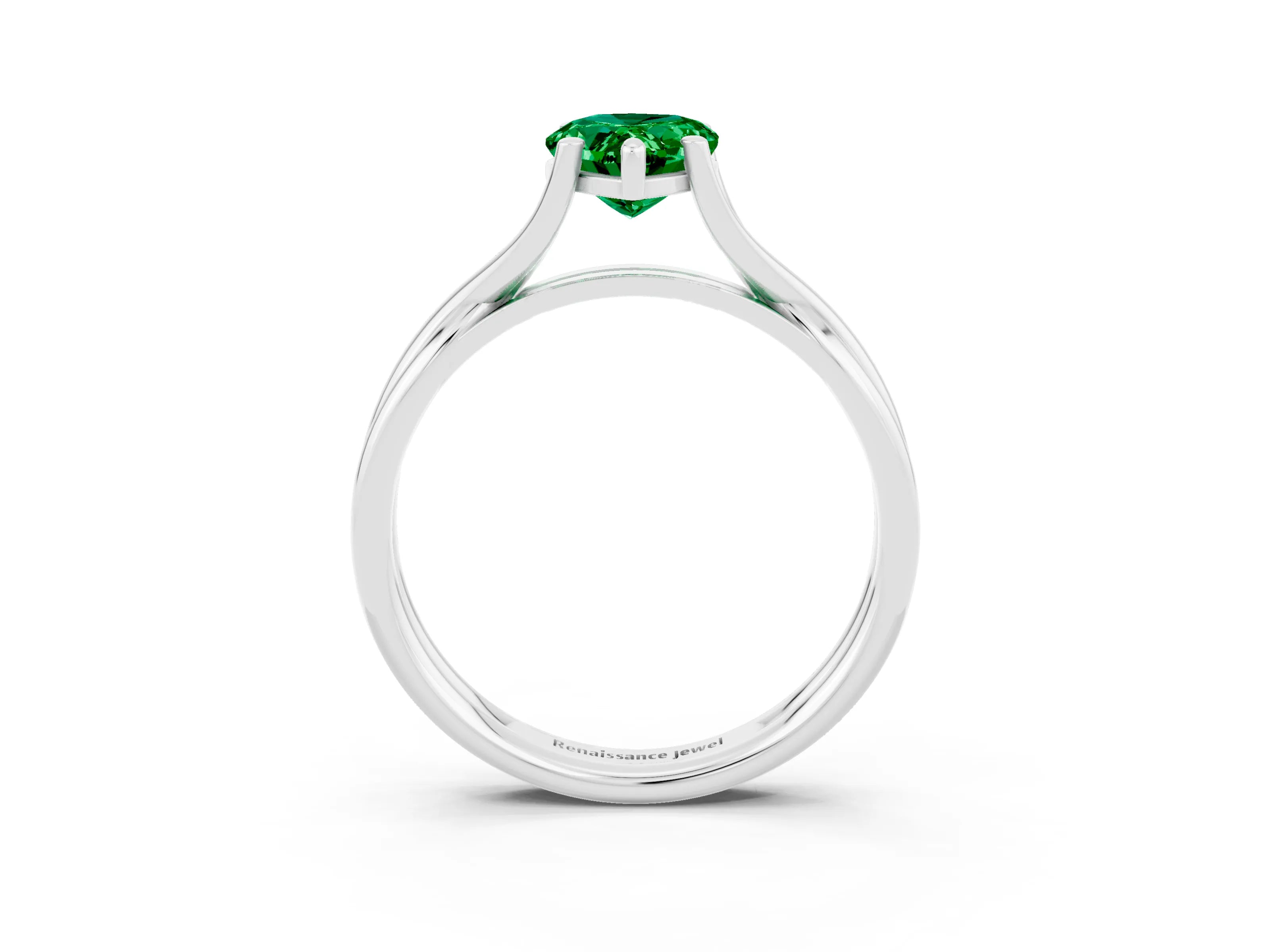 White gold Pear Cut Emerald Solitaire Twist Band Prong Setting Ring_39
