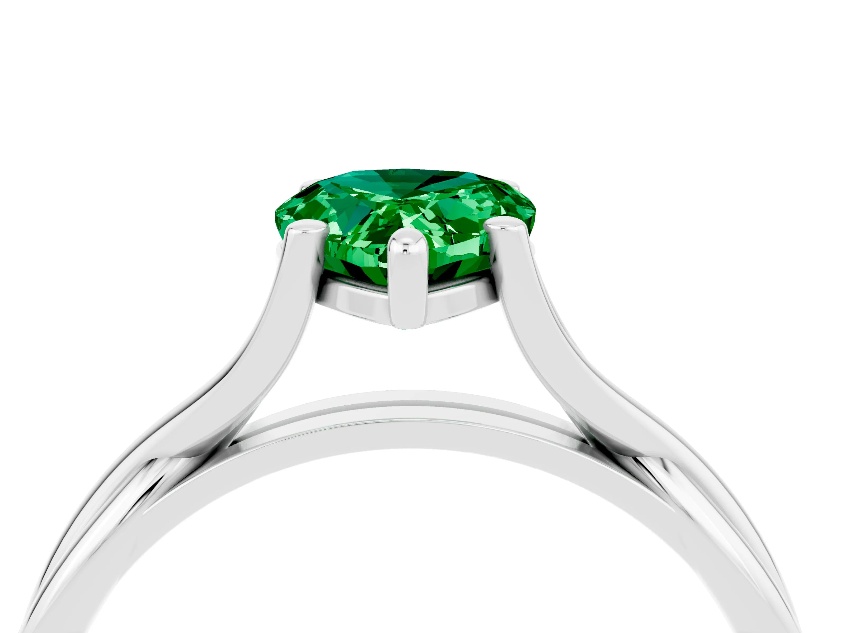 White gold Pear Cut Emerald Solitaire Twist Band Prong Setting Ring_40